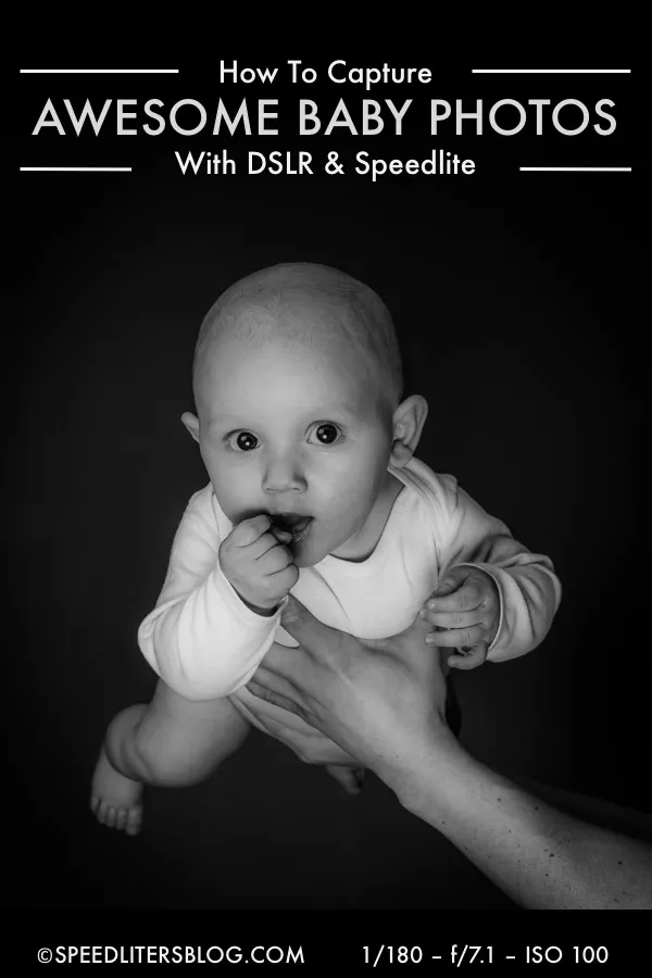 How to capture awesome baby photos pin: black-and-white baby against a dark background